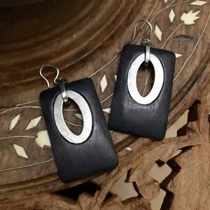 Wooden Earrings and silver metal